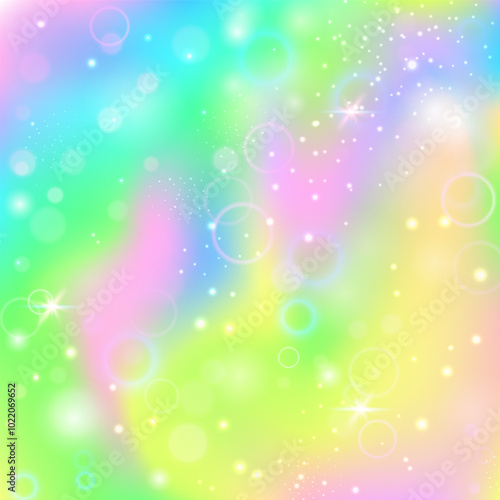 Unicorn Background. Yellow Princess Hologram. Magic Invitation. Holographic Abstract Effect. Green Colorful Pattern. Pink Mystical Gradient. Rainbow Glitter. Party Unicorn Background.