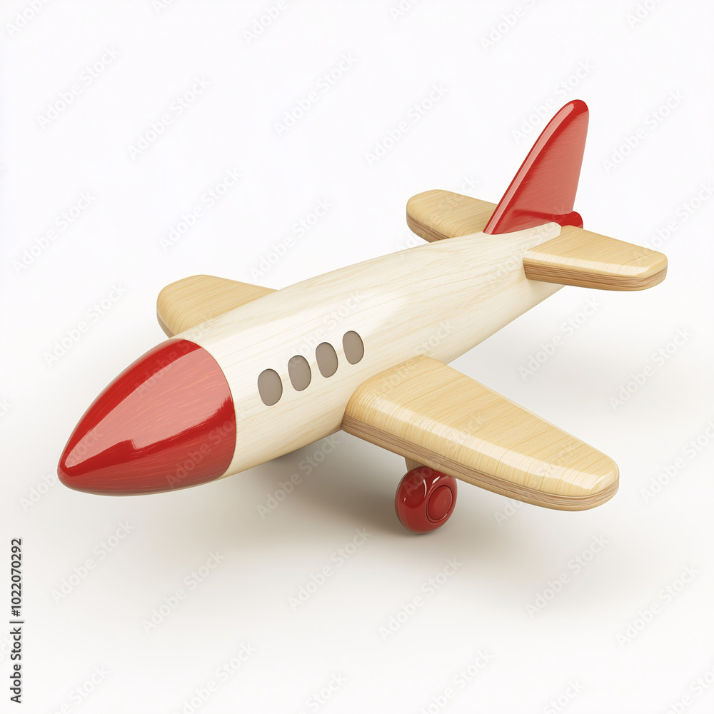 Fototapeta premium Colorful handmade wooden jet toy isolated on white