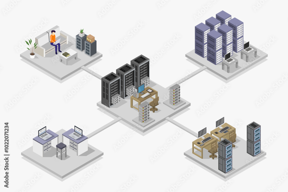 Data center concept isometric Data center concept isometric