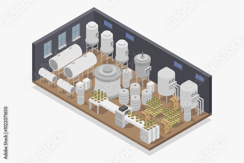 Modern beer factory isometric