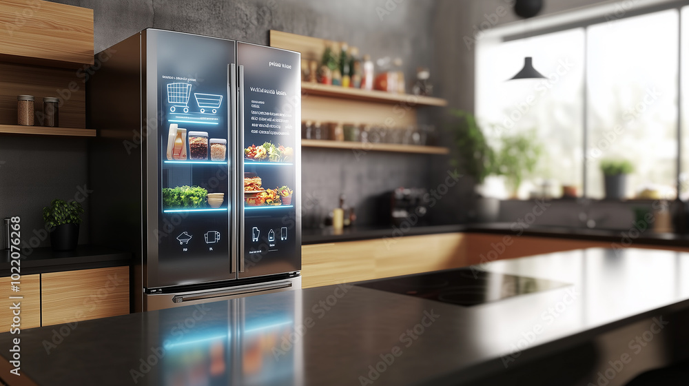 Smart Refrigerator in Modern Kitchen, generative ai Smart Refrigerator in Modern Kitchen, generative ai
