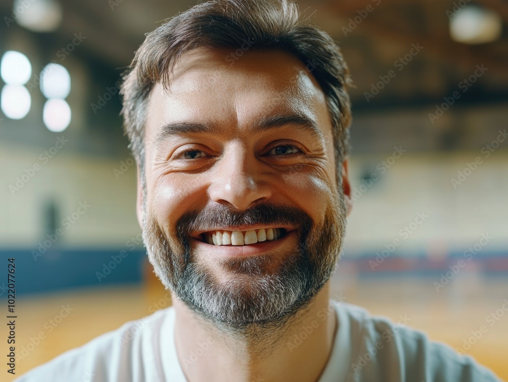 Happy Man in Gymnasium Happy Man in Gymnasium