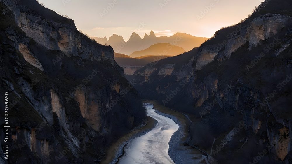 Fototapeta premium Dramatic Gorge at Sunset with Golden Light
