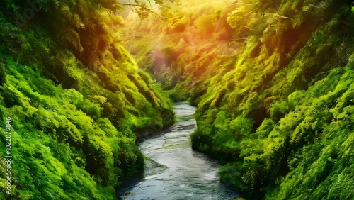 Lush Gorge Filled with Vibrant Green Vegetation photo