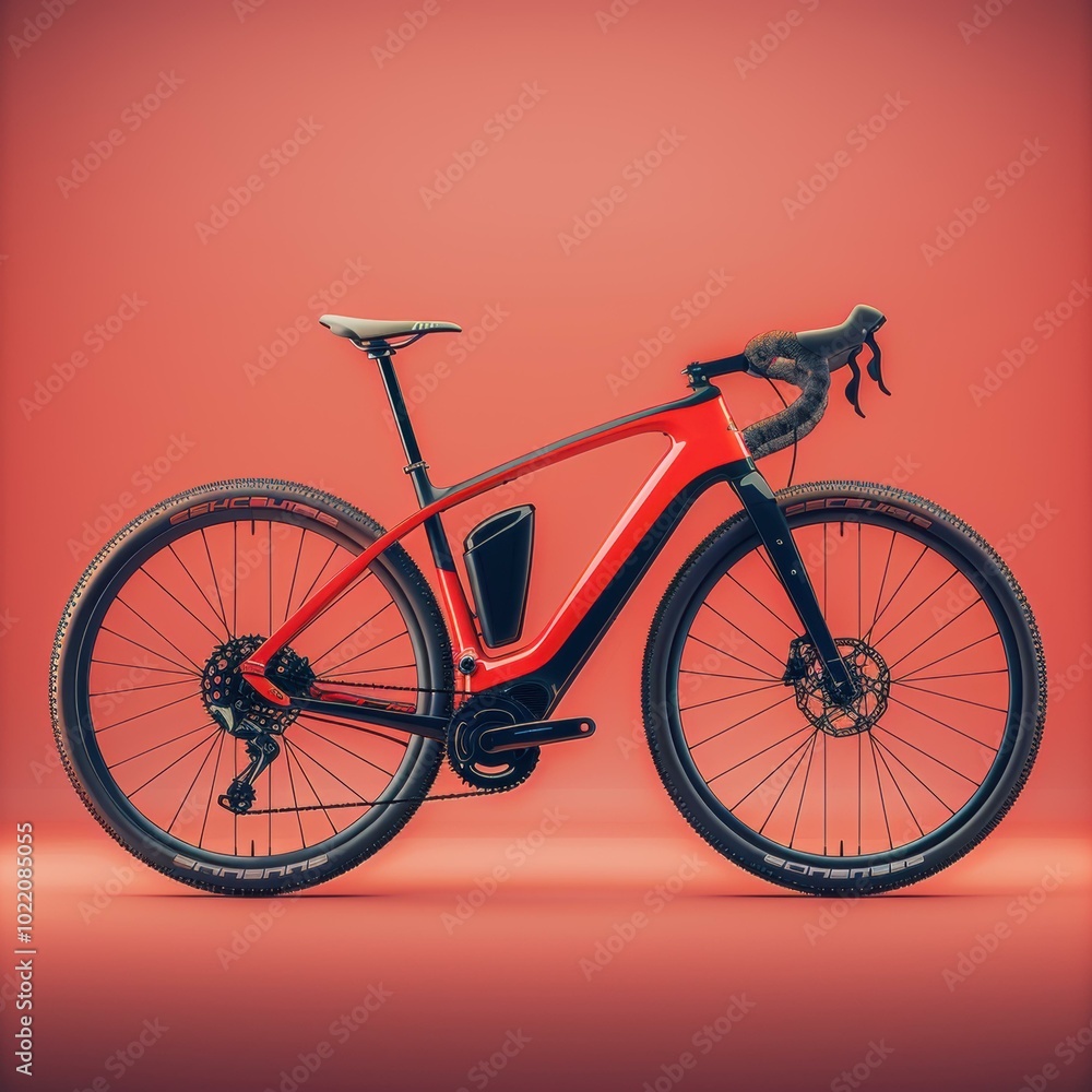 Fototapeta premium A red and black electric bicycle. AI.