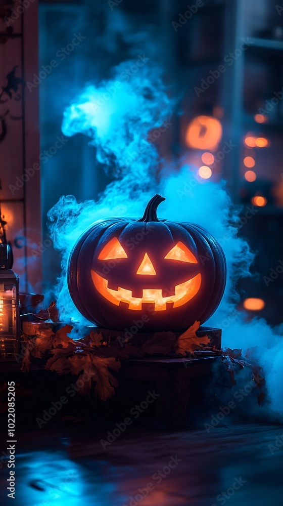 Neon Halloween poster with pumpkin Neon Halloween poster with pumpkin