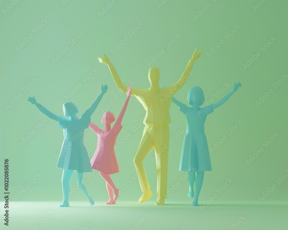 A group of paper figures celebrating. AI. A group of paper figures celebrating. AI.