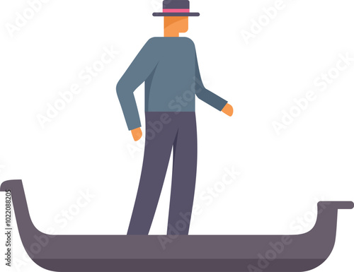 Gondolier wearing a hat and standing on a gondola in venice, italy
