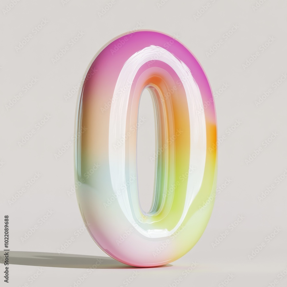 A playful 3D front view of the number 0 with smooth rounded edges in bright pastel colors, evoking fun and learning, making it perfect for children's educational tools. A playful 3D front view of the number 0 with smooth rounded edges in bright pastel colors, evoking fun and learning, making it perfect for children's educational tools.