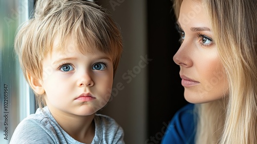 Mother and Child Gazing Out a Window, AI