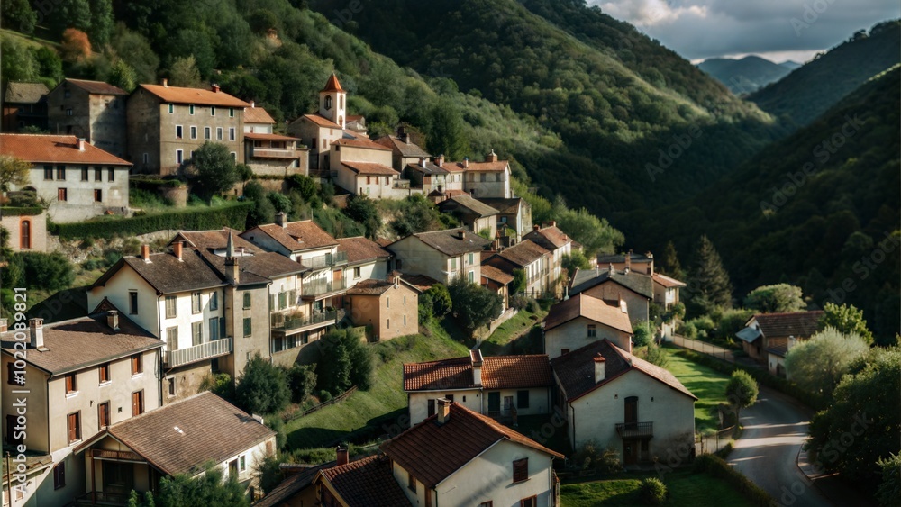 A picturesque village nestled in the hills A picturesque village nestled in the hills