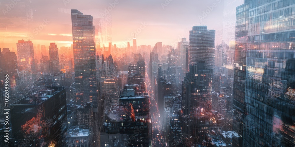 Fototapeta premium A cityscape at dawn in autumn colors