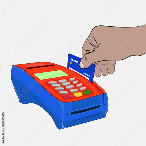 Hand with credit card, making purchases with the credit card.