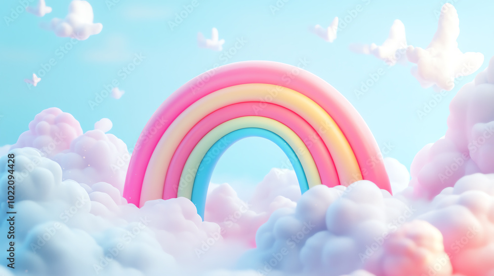 Colorful rainbow surrounded by fluffy clouds. Colorful rainbow surrounded by fluffy clouds.