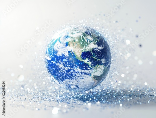 Fototapeta Naklejka Na Ścianę i Meble -  Glittering Earth: A Shimmering Planet with Cosmic Snow