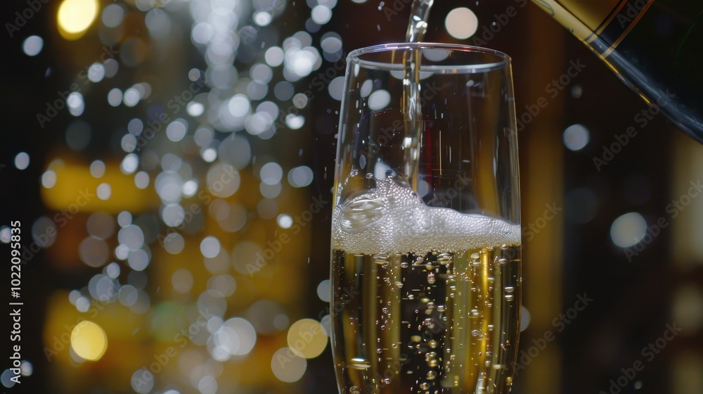 Bubbles in a Flute Glass with Sparkling Background Bubbles in a Flute Glass with Sparkling Background