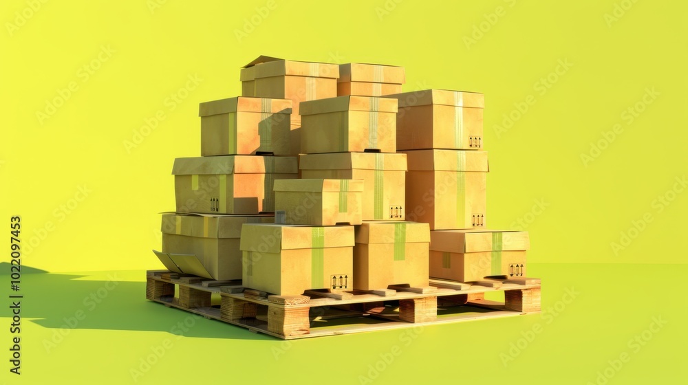 Stacked Boxes on Pallet Against Bright Background Stacked Boxes on Pallet Against Bright Background