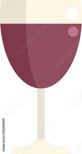 This vector illustration features a classic wine glass holding red wine, perfect for showcasing beverage related themes