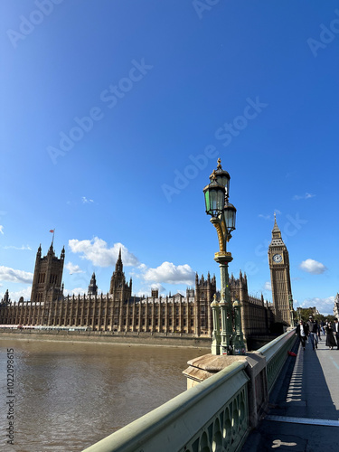 Big Ben Clock Tower and Palace of  Westminster Against a Clear Blue Sky