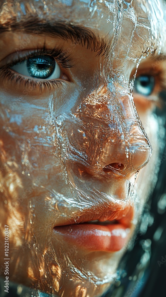 Close-Up Portrait of a Woman with a Crystalline Face Close-Up Portrait of a Woman with a Crystalline Face