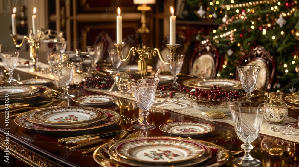 Elegant Christmas Dinner Table Setup with Decorations Elegant Christmas Dinner Table Setup with Decorations
