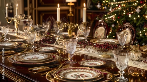 Elegant Christmas Dinner Table Setup with Decorations