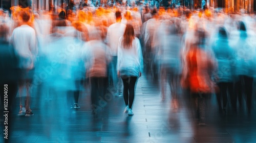 Blurred Crowd in Motion on City Street, AI