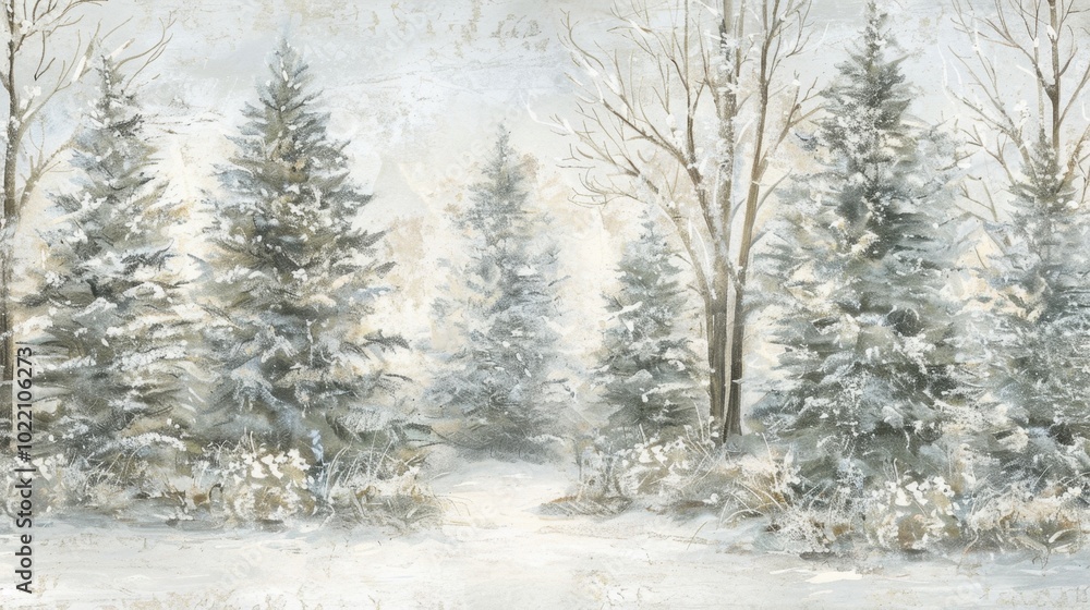 Fototapeta premium Serene Winter Landscape with Snowy Trees