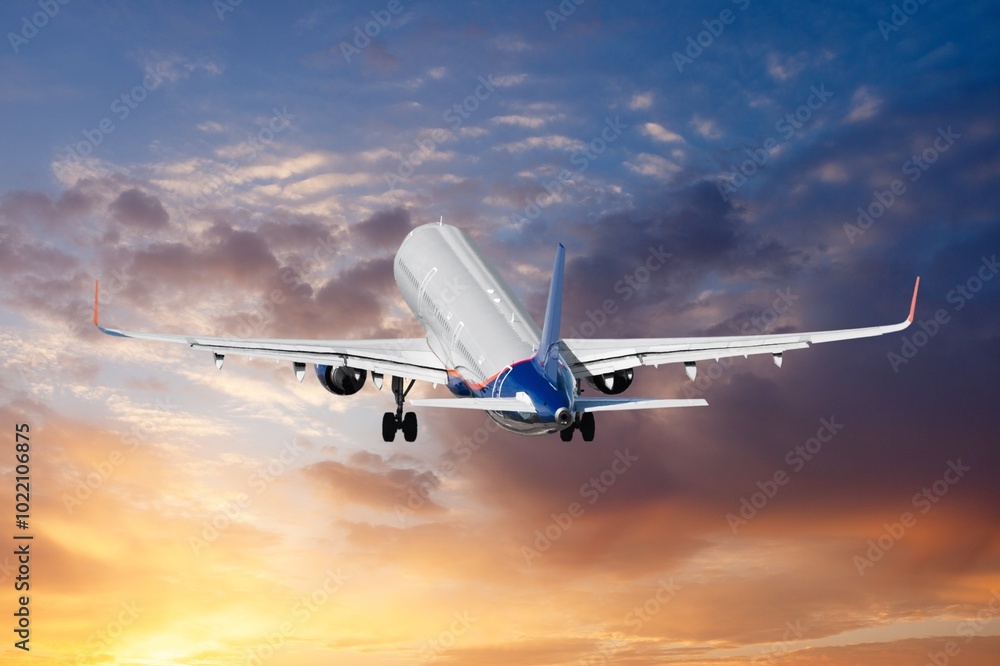 Airplane flying in blue sky with clouds, travel background Airplane flying in blue sky with clouds, travel background