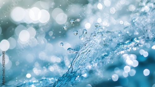 Wallpaper Mural 1. **Create a serene abstract background featuring a transparent blue clear water surface with gentle ripples, splashes, and bubbles. Capture the sunlight reflecting off the water, creating a Torontodigital.ca