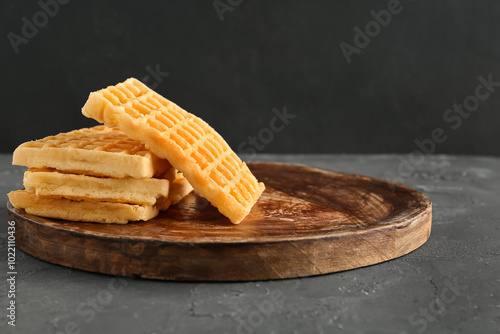 Stack of golden waffles on ...