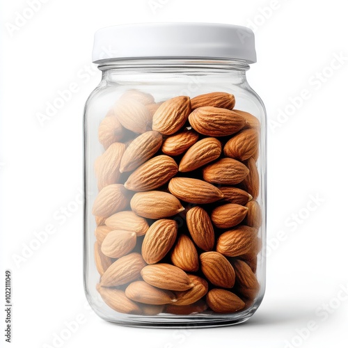 Almonds in Glass Jar with Silicone Lid Isolated Background