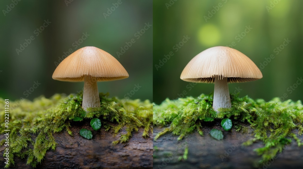 Mushroom in Forest with Mossy Log, AI Mushroom in Forest with Mossy Log, AI