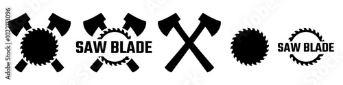 carpentry vector design,woodworking tools icon,saw blade and axe editable logo design,axe icon,saw blade icon,woodworking tools logo design illustration