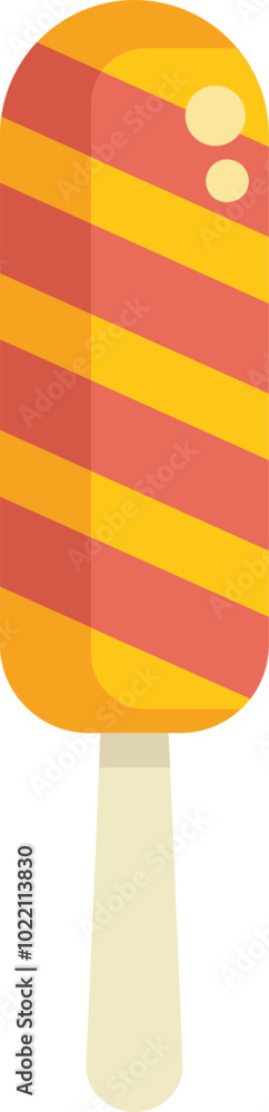 Yellow and red striped popsicle on a wooden stick, providing a sweet and refreshing treat on a hot summer day Yellow and red striped popsicle on a wooden stick, providing a sweet and refreshing treat on a hot summer day