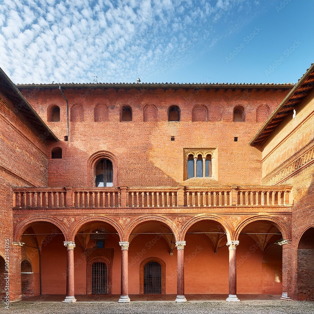 Obraz premium detail of a medieval red-brick palace, AI generated