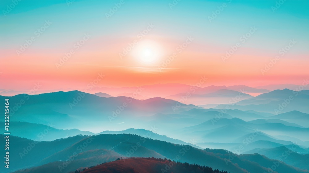 Obraz premium Serene Sunrise Over Mountain Range with Soft Hues