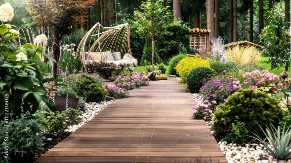 Serene Garden Pathway Surrounded by Lush Flora Serene Garden Pathway Surrounded by Lush Flora