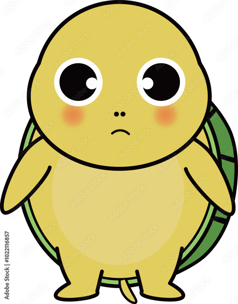正面から見た可愛い可愛い亀のイラスト 口への字