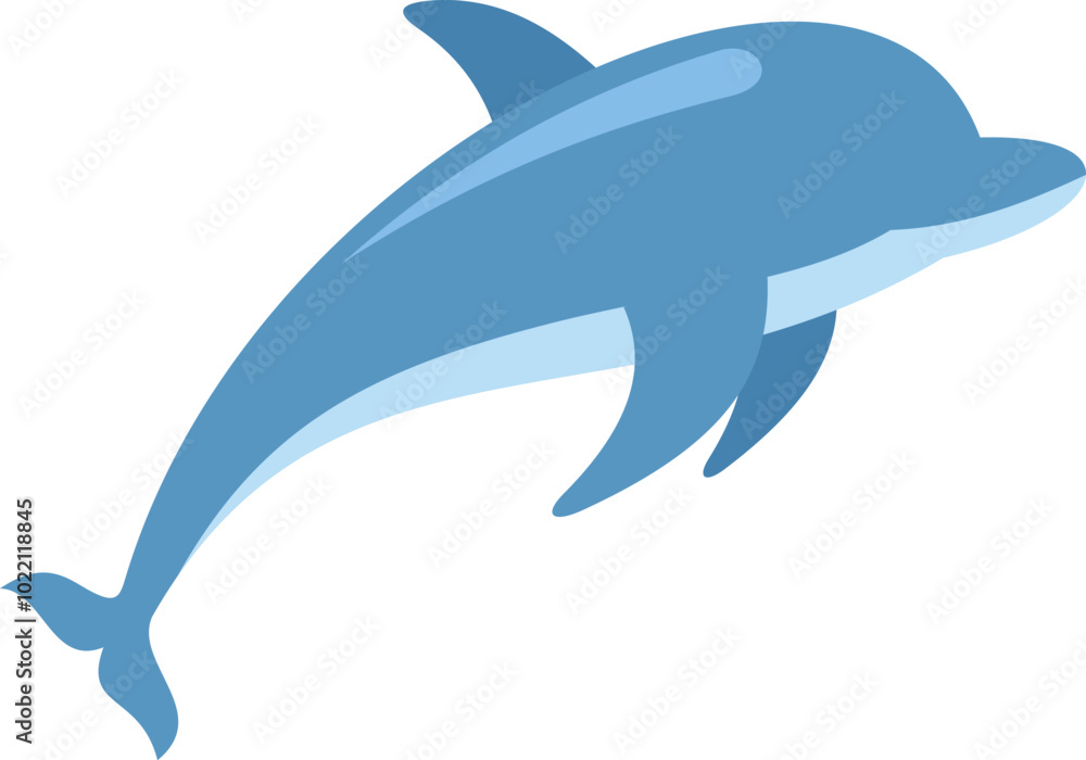 Obraz premium Friendly cartoon dolphin leaping through a white background