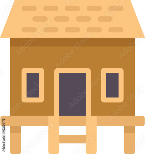 Simple wooden hut standing on stilts with tiled roof and ladder, depicting tropical housing architecture