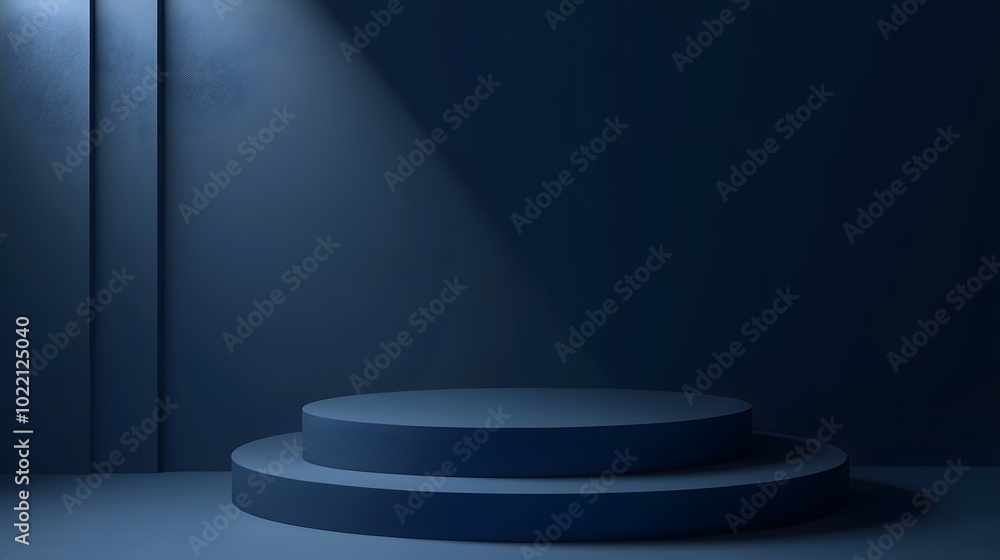 2. **Design a modern vector illustration featuring a navy blue studio background, with soft gradients and subtle shadows. The layout should offer generous open space, ideal for product showcasing on 2. **Design a modern vector illustration featuring a navy blue studio background, with soft gradients and subtle shadows. The layout should offer generous open space, ideal for product showcasing on