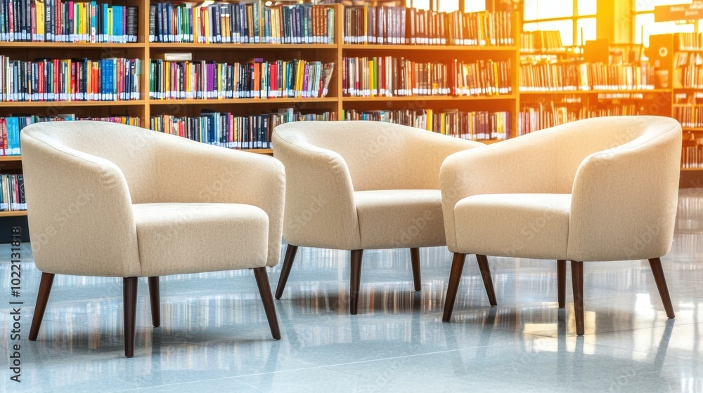 Cozy Armchairs in Modern Library Setting Cozy Armchairs in Modern Library Setting