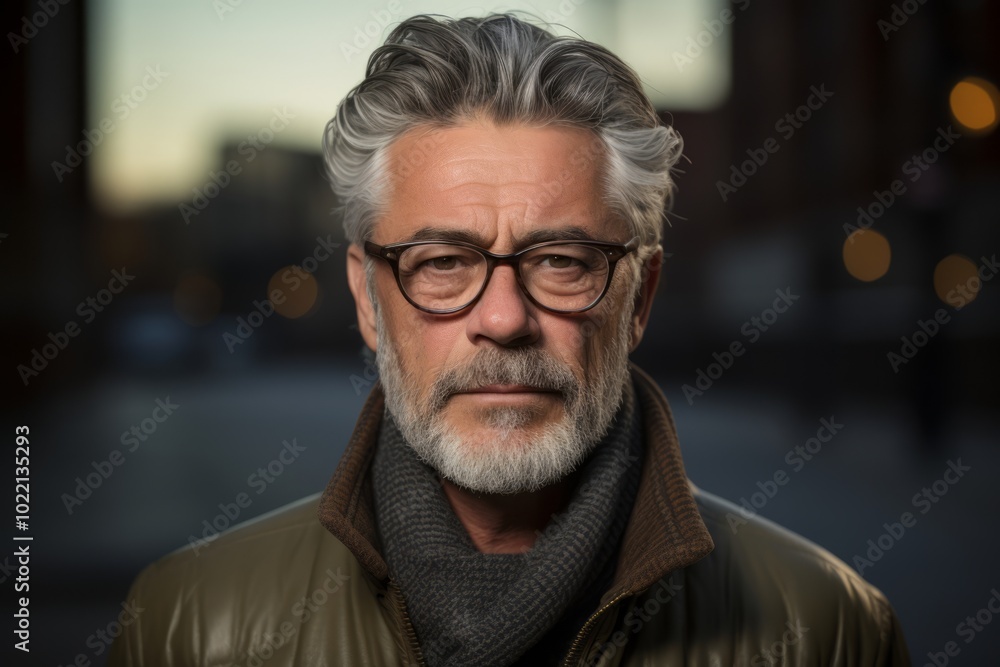 Portrait of a senior man with glasses and a beard in the city Portrait of a senior man with glasses and a beard in the city