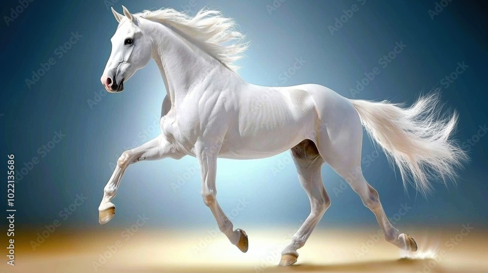 Naklejka premium Majestic White Horse in Dynamic Motion