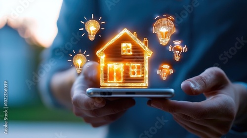 Smart Home Concept with Light Bulbs and Mobile Device