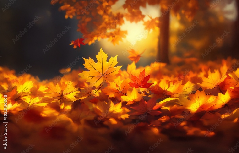 Golden and red maple leaves cover the forest floor in a vibrant display of autumn color. Golden and red maple leaves cover the forest floor in a vibrant display of autumn color.