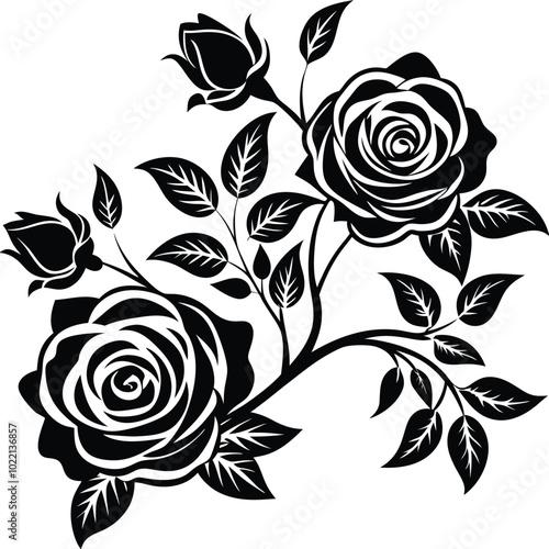 Rose with Thorns Weaving Plant, Corner Pattern Element lustration isolated on white background. 