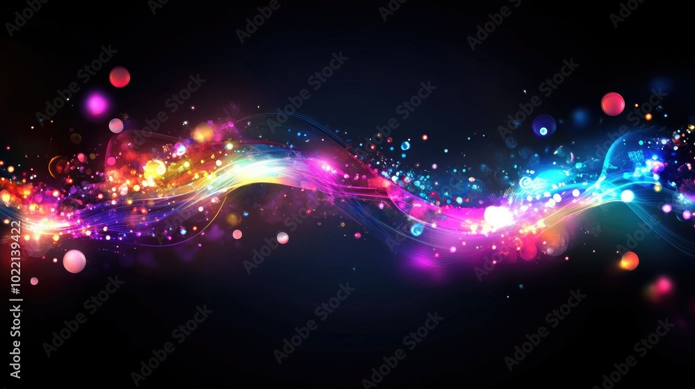 Colorful abstract wave of illuminated bokeh lights and sparkles on black background, celebrating the festive spirit of merry christmas and happy new year ai Colorful abstract wave of illuminated bokeh lights and sparkles on black background, celebrating the festive spirit of merry christmas and happy new year ai