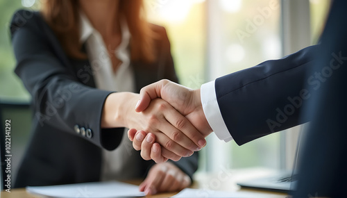 business people shaking hands in office